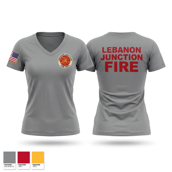 Womens Short Sleeve Vneck Shirt, Lebanon Junction Fire Dept, Fire Department, Teamtime, Team time, sublimation, custom sports apparel, team uniforms, spirit wear, spiritwear, sports uniforms, custom shirts, team store, custom team store, fundraiser sports, apparel fundraiser