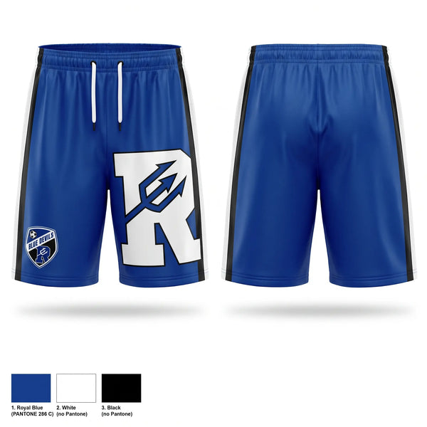 Mens Soccer Shorts, Reading Blue Devils, Men's Soccer, Teamtime, Team time, sublimation, custom sports apparel, team uniforms, spirit wear, spiritwear, sports uniforms, custom shirts, team store, custom team store, fundraiser sports, apparel fundraiser