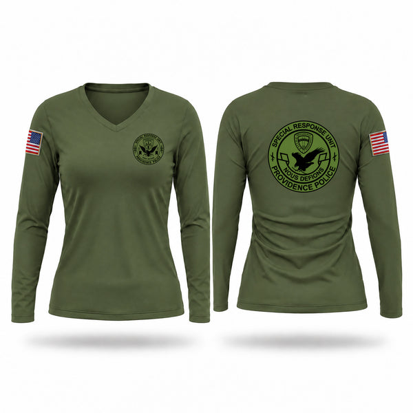 Womens Long Sleeve Vneck Shirt, Providence SRU, Police, Teamtime, Team time, sublimation, custom sports apparel, team uniforms, spirit wear, spiritwear, sports uniforms, custom shirts, team store, custom team store, fundraiser sports, apparel fundraiser