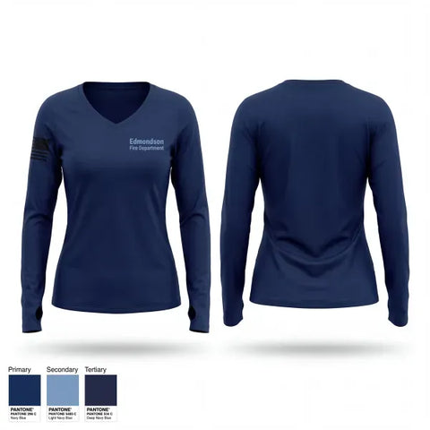 Womens Long Sleeve Vneck Shirt, Edmondson Fire Department, Fire Department, Teamtime, Team time, sublimation, custom sports apparel, team uniforms, spirit wear, spiritwear, sports uniforms, custom shirts, team store, custom team store, fundraiser sports, apparel fundraiser