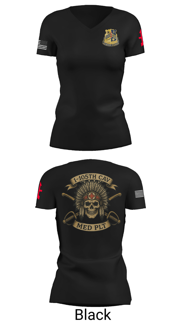 Womens Short Sleeve Vneck Shirt, 1-105th cavalry, Army, Teamtime, Team time, sublimation, custom sports apparel, team uniforms, spirit wear, spiritwear, sports uniforms, custom shirts, team store, custom team store, fundraiser sports, apparel fundraiser