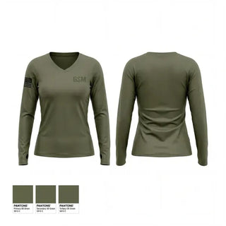Womens Long Sleeve Vneck Shirt, GSM, Marines, Teamtime, Team time, sublimation, custom sports apparel, team uniforms, spirit wear, spiritwear, sports uniforms, custom shirts, team store, custom team store, fundraiser sports, apparel fundraiser