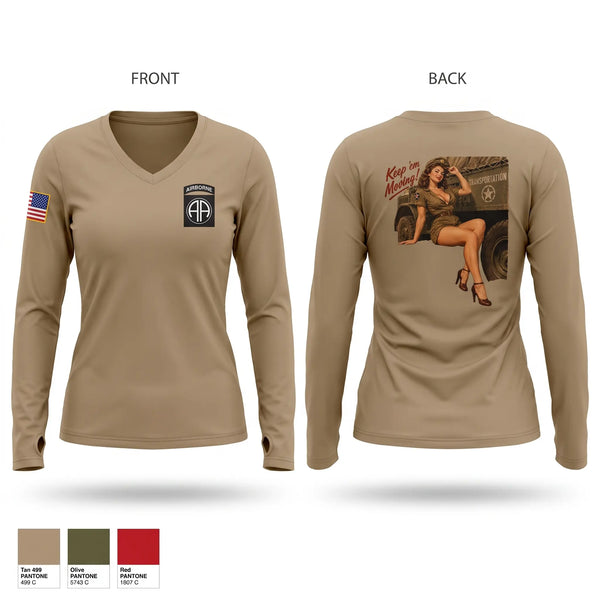 Womens Long Sleeve Vneck Shirt, 407th LSB, Army, Teamtime, Team time, sublimation, custom sports apparel, team uniforms, spirit wear, spiritwear, sports uniforms, custom shirts, team store, custom team store, fundraiser sports, apparel fundraiser