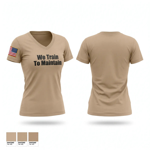 Womens Short Sleeve Vneck Shirt, We Train To Maintain, Army, Teamtime, Team time, sublimation, custom sports apparel, team uniforms, spirit wear, spiritwear, sports uniforms, custom shirts, team store, custom team store, fundraiser sports, apparel fundraiser