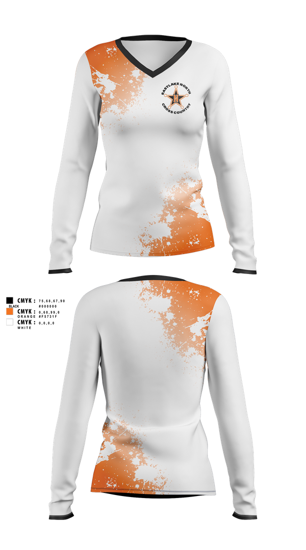 Womens Long Sleeve Vneck Shirt, Eastlake North Cross County, Cross Country, Teamtime, Team time, sublimation, custom sports apparel, team uniforms, spirit wear, spiritwear, sports uniforms, custom shirts, team store, custom team store, fundraiser sports, apparel fundraiser