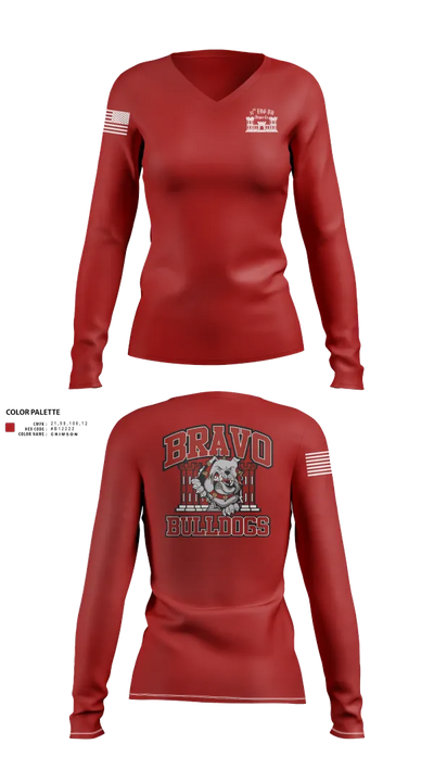 Bravo Company “Bulldogs” 31st Engineer Battalion 91447839 Women's Long Sleeve V-neck Shirt - 101