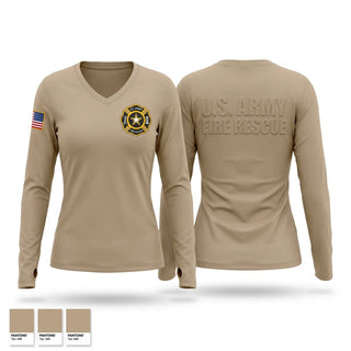 Womens Long Sleeve Vneck Shirt, U.S. ARMY FIRE, Fire Department, Teamtime, Team time, sublimation, custom sports apparel, team uniforms, spirit wear, spiritwear, sports uniforms, custom shirts, team store, custom team store, fundraiser sports, apparel fundraiser
