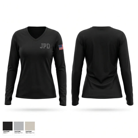 Womens Long Sleeve Vneck Shirt, JPD, Police, Teamtime, Team time, sublimation, custom sports apparel, team uniforms, spirit wear, spiritwear, sports uniforms, custom shirts, team store, custom team store, fundraiser sports, apparel fundraiser