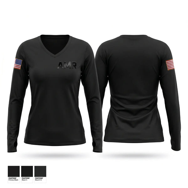 Womens Long Sleeve Vneck Shirt, AMR, EMS/EMT, Teamtime, Team time, sublimation, custom sports apparel, team uniforms, spirit wear, spiritwear, sports uniforms, custom shirts, team store, custom team store, fundraiser sports, apparel fundraiser