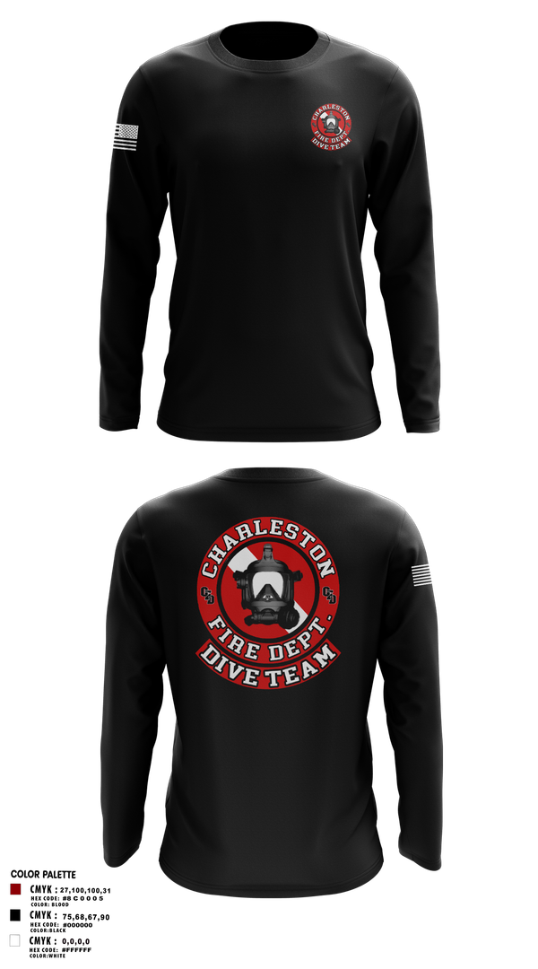 Long Sleeve Performance Shirt, Charleston Fire Dept Dive Team, Fire Department, Teamtime, Team time, sublimation, custom sports apparel, team uniforms, spirit wear, spiritwear, sports uniforms, custom shirts, team store, custom team store, fundraiser sports, apparel fundraiser
