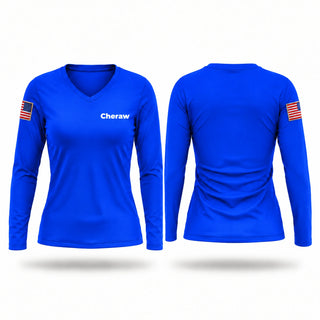 Womens Long Sleeve Vneck Shirt, Cheraw, Police, Teamtime, Team time, sublimation, custom sports apparel, team uniforms, spirit wear, spiritwear, sports uniforms, custom shirts, team store, custom team store, fundraiser sports, apparel fundraiser