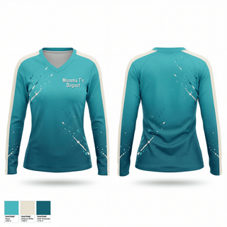 Womens Long Sleeve Vneck Shirt, Momma T’s Dugout, Softball, Teamtime, Team time, sublimation, custom sports apparel, team uniforms, spirit wear, spiritwear, sports uniforms, custom shirts, team store, custom team store, fundraiser sports, apparel fundraiser