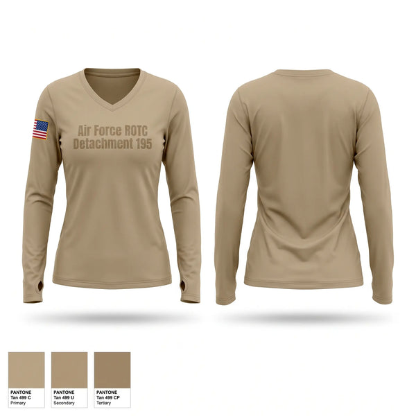 Womens Long Sleeve Vneck Shirt, Air Force ROTC Detachment 195, Air Force, Teamtime, Team time, sublimation, custom sports apparel, team uniforms, spirit wear, spiritwear, sports uniforms, custom shirts, team store, custom team store, fundraiser sports, apparel fundraiser