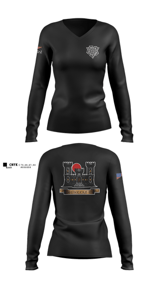 Womens Long Sleeve Vneck Shirt, 100th MRBC, Army, Teamtime, Team time, sublimation, custom sports apparel, team uniforms, spirit wear, spiritwear, sports uniforms, custom shirts, team store, custom team store, fundraiser sports, apparel fundraiser