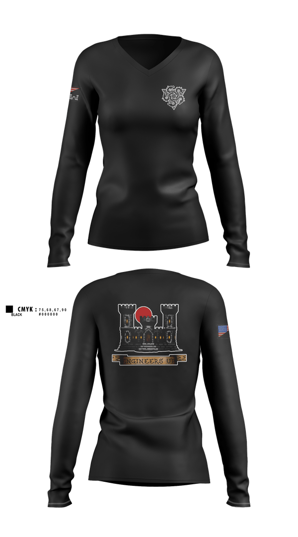 Womens Long Sleeve Vneck Shirt, 100th MRBC, Army, Teamtime, Team time, sublimation, custom sports apparel, team uniforms, spirit wear, spiritwear, sports uniforms, custom shirts, team store, custom team store, fundraiser sports, apparel fundraiser