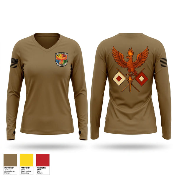 Womens Long Sleeve Vneck Shirt, 411th CBRN, Army, Teamtime, Team time, sublimation, custom sports apparel, team uniforms, spirit wear, spiritwear, sports uniforms, custom shirts, team store, custom team store, fundraiser sports, apparel fundraiser