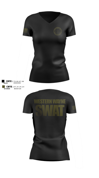 Womens Short Sleeve Vneck Shirt, Western Wayne SWAT Snipers, Police, Teamtime, Team time, sublimation, custom sports apparel, team uniforms, spirit wear, spiritwear, sports uniforms, custom shirts, team store, custom team store, fundraiser sports, apparel fundraiser