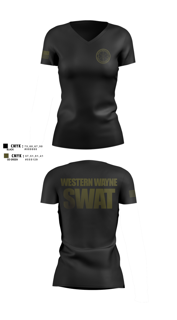 Womens Short Sleeve Vneck Shirt, Western Wayne SWAT Snipers, Police, Teamtime, Team time, sublimation, custom sports apparel, team uniforms, spirit wear, spiritwear, sports uniforms, custom shirts, team store, custom team store, fundraiser sports, apparel fundraiser
