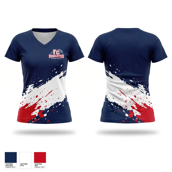 Womens Short Sleeve Vneck Shirt, Franklin County Rebelettes, Women's Basketball, Teamtime, Team time, sublimation, custom sports apparel, team uniforms, spirit wear, spiritwear, sports uniforms, custom shirts, team store, custom team store, fundraiser sports, apparel fundraiser