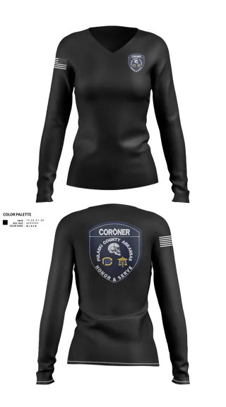 Womens Long Sleeve Vneck Shirt, Pulaski County Coroner’s Office, Police, Teamtime, Team time, sublimation, custom sports apparel, team uniforms, spirit wear, spiritwear, sports uniforms, custom shirts, team store, custom team store, fundraiser sports, apparel fundraiser