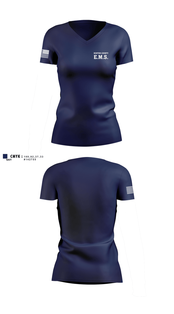 Womens Short Sleeve Vneck Shirt, Benton County E.M.S., EMS/EMT, Teamtime, Team time, sublimation, custom sports apparel, team uniforms, spirit wear, spiritwear, sports uniforms, custom shirts, team store, custom team store, fundraiser sports, apparel fundraiser