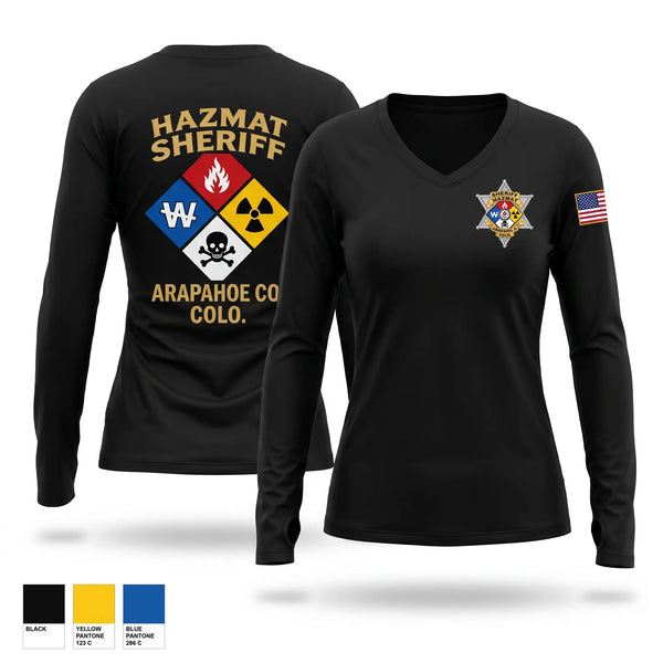 Womens Long Sleeve Vneck Shirt, Arapahoe County Sheriff HazMat, Police, Teamtime, Team time, sublimation, custom sports apparel, team uniforms, spirit wear, spiritwear, sports uniforms, custom shirts, team store, custom team store, fundraiser sports, apparel fundraiser