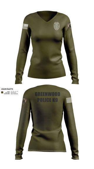 Womens Long Sleeve Vneck Shirt, GWD PD K9, Police, Teamtime, Team time, sublimation, custom sports apparel, team uniforms, spirit wear, spiritwear, sports uniforms, custom shirts, team store, custom team store, fundraiser sports, apparel fundraiser