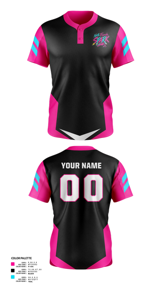 Two Button Softball Jersey, North Florida Spark, Softball, Teamtime, Team time, sublimation, custom sports apparel, team uniforms, spirit wear, spiritwear, sports uniforms, custom shirts, team store, custom team store, fundraiser sports, apparel fundraiser