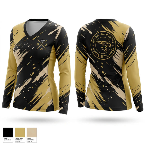 Womens Long Sleeve Vneck Shirt, Buda Johnson Jaguars Wrestling, Wrestling, Teamtime, Team time, sublimation, custom sports apparel, team uniforms, spirit wear, spiritwear, sports uniforms, custom shirts, team store, custom team store, fundraiser sports, apparel fundraiser