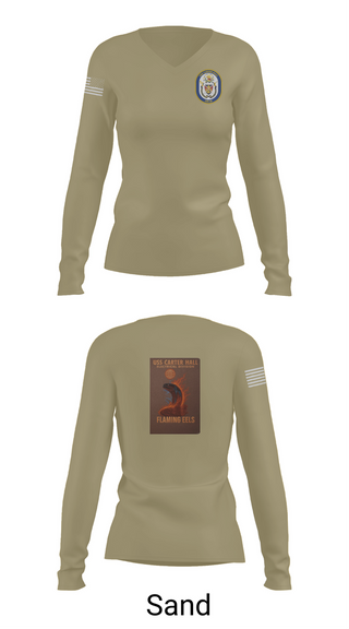 Womens Long Sleeve Vneck Shirt, Uss Carter Hall, , Teamtime, Team time, sublimation, custom sports apparel, team uniforms, spirit wear, spiritwear, sports uniforms, custom shirts, team store, custom team store, fundraiser sports, apparel fundraiser