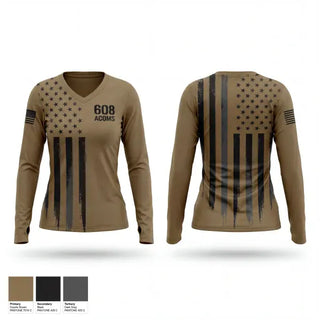Womens Long Sleeve Vneck Shirt, 608 ACOMS, Air Force, Teamtime, Team time, sublimation, custom sports apparel, team uniforms, spirit wear, spiritwear, sports uniforms, custom shirts, team store, custom team store, fundraiser sports, apparel fundraiser