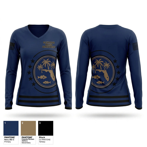 Womens Long Sleeve Vneck Shirt, Clewiston Police Department, Police, Teamtime, Team time, sublimation, custom sports apparel, team uniforms, spirit wear, spiritwear, sports uniforms, custom shirts, team store, custom team store, fundraiser sports, apparel fundraiser