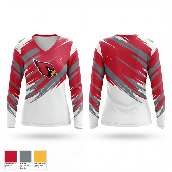Womens Long Sleeve Vneck Shirt, Sandy Valley Cardinals, Baseball, Teamtime, Team time, sublimation, custom sports apparel, team uniforms, spirit wear, spiritwear, sports uniforms, custom shirts, team store, custom team store, fundraiser sports, apparel fundraiser