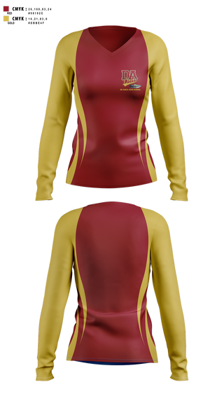 Womens Long Sleeve Vneck Shirt, De Anza High School, Spirit Store, Teamtime, Team time, sublimation, custom sports apparel, team uniforms, spirit wear, spiritwear, sports uniforms, custom shirts, team store, custom team store, fundraiser sports, apparel fundraiser