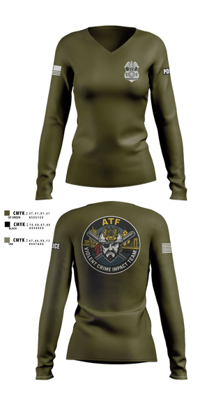 Womens Long Sleeve Vneck Shirt, ATF, Police, Teamtime, Team time, sublimation, custom sports apparel, team uniforms, spirit wear, spiritwear, sports uniforms, custom shirts, team store, custom team store, fundraiser sports, apparel fundraiser
