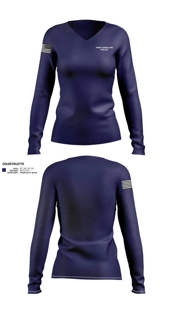 Womens Long Sleeve Vneck Shirt, Fort Hamilton Police, Police, Teamtime, Team time, sublimation, custom sports apparel, team uniforms, spirit wear, spiritwear, sports uniforms, custom shirts, team store, custom team store, fundraiser sports, apparel fundraiser
