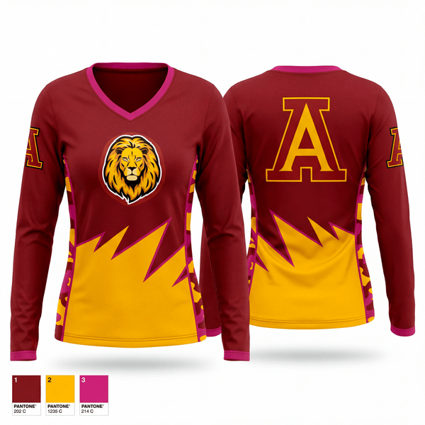 Womens Long Sleeve Vneck Shirt, Lions, , Teamtime, Team time, sublimation, custom sports apparel, team uniforms, spirit wear, spiritwear, sports uniforms, custom shirts, team store, custom team store, fundraiser sports, apparel fundraiser