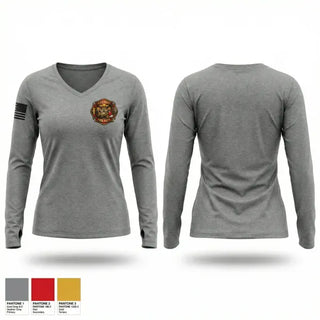 Womens Long Sleeve Vneck Shirt, Altus Rural Fire Department, Fire Department, Teamtime, Team time, sublimation, custom sports apparel, team uniforms, spirit wear, spiritwear, sports uniforms, custom shirts, team store, custom team store, fundraiser sports, apparel fundraiser