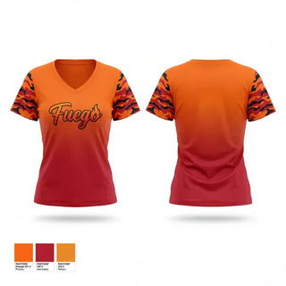 Womens Short Sleeve Vneck Shirt, Fuego, Softball, Teamtime, Team time, sublimation, custom sports apparel, team uniforms, spirit wear, spiritwear, sports uniforms, custom shirts, team store, custom team store, fundraiser sports, apparel fundraiser