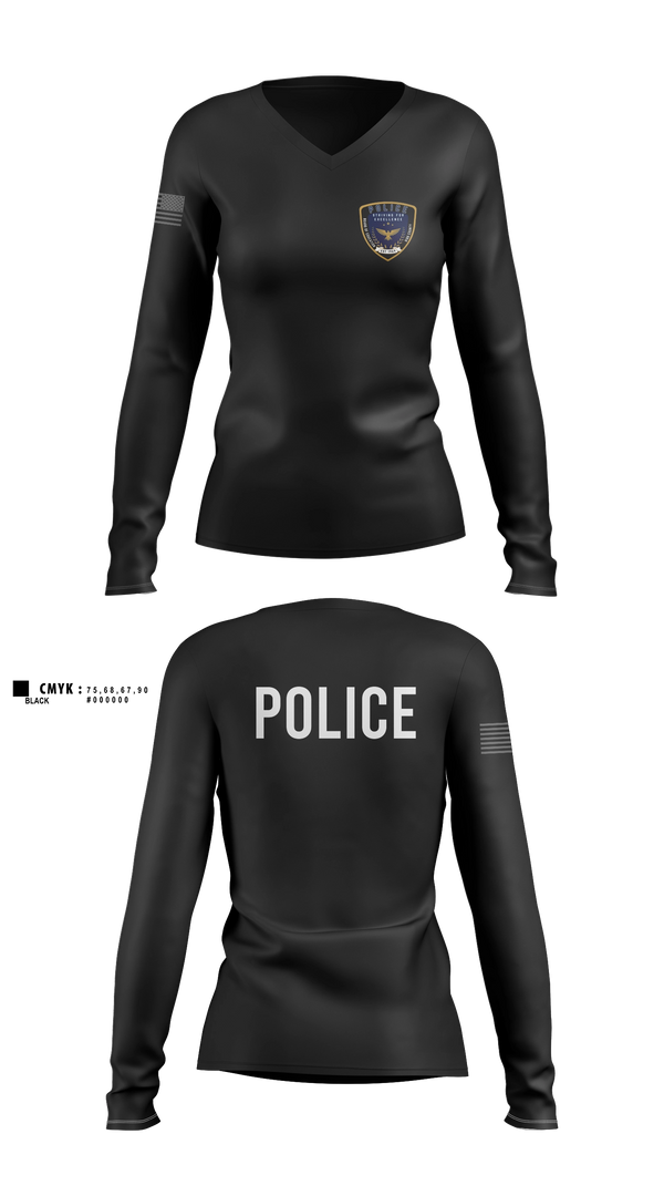 Womens Long Sleeve Vneck Shirt, Bibb County BOE Police Department, Police, Teamtime, Team time, sublimation, custom sports apparel, team uniforms, spirit wear, spiritwear, sports uniforms, custom shirts, team store, custom team store, fundraiser sports, apparel fundraiser