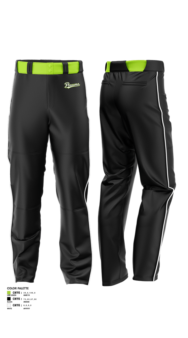 Baseball Pants, Possums, Baseball, Teamtime, Team time, sublimation, custom sports apparel, team uniforms, spirit wear, spiritwear, sports uniforms, custom shirts, team store, custom team store, fundraiser sports, apparel fundraiser