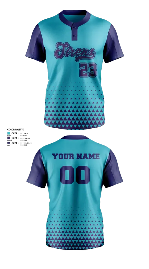 Two Button Softball Jersey, Sirens, Softball, Teamtime, Team time, sublimation, custom sports apparel, team uniforms, spirit wear, spiritwear, sports uniforms, custom shirts, team store, custom team store, fundraiser sports, apparel fundraiser