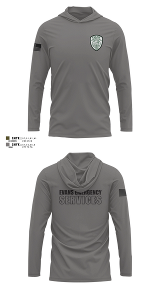 Long Sleeve hooded sunshirt, Evans Emergency Services, Fire Department, Teamtime, Team time, sublimation, custom sports apparel, team uniforms, spirit wear, spiritwear, sports uniforms, custom shirts, team store, custom team store, fundraiser sports, apparel fundraiser