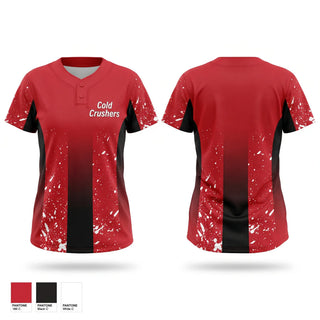 Two Button Softball Jersey, Cold Crushers, Softball, Teamtime, Team time, sublimation, custom sports apparel, team uniforms, spirit wear, spiritwear, sports uniforms, custom shirts, team store, custom team store, fundraiser sports, apparel fundraiser