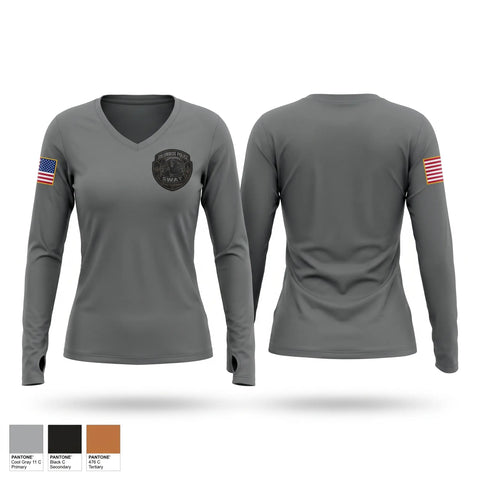 Womens Long Sleeve Vneck Shirt, Columbus SWAT, Police, Teamtime, Team time, sublimation, custom sports apparel, team uniforms, spirit wear, spiritwear, sports uniforms, custom shirts, team store, custom team store, fundraiser sports, apparel fundraiser