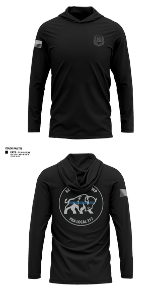 Long Sleeve Performance Shirt with hood, PBA 317, Police, Teamtime, Team time, sublimation, custom sports apparel, team uniforms, spirit wear, spiritwear, sports uniforms, custom shirts, team store, custom team store, fundraiser sports, apparel fundraiser