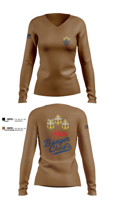 VAW-117 15130068 Women's Long Sleeve V-neck Shirt - 1