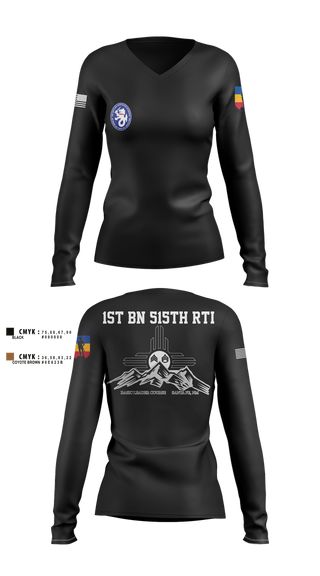 Womens Long Sleeve Vneck Shirt, 1st BN 515th RTI, Army, Teamtime, Team time, sublimation, custom sports apparel, team uniforms, spirit wear, spiritwear, sports uniforms, custom shirts, team store, custom team store, fundraiser sports, apparel fundraiser