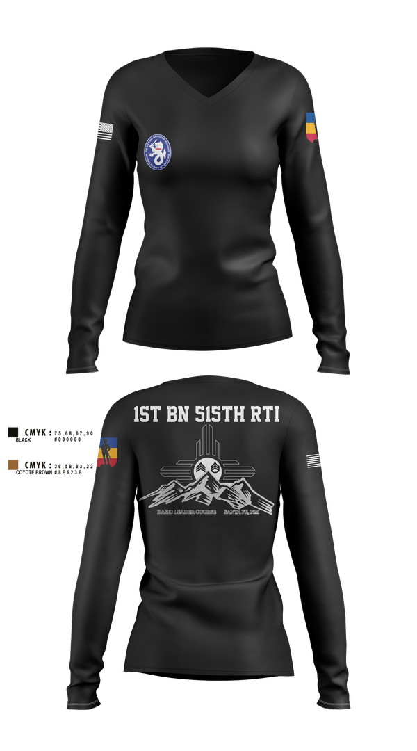 Womens Long Sleeve Vneck Shirt, 1st BN 515th RTI, Army, Teamtime, Team time, sublimation, custom sports apparel, team uniforms, spirit wear, spiritwear, sports uniforms, custom shirts, team store, custom team store, fundraiser sports, apparel fundraiser