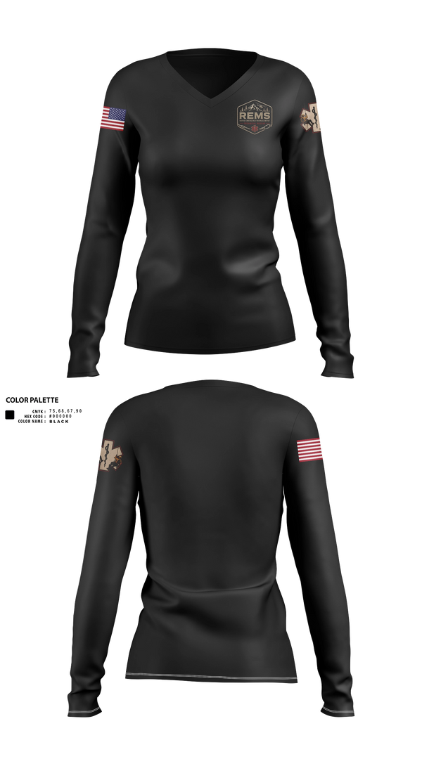 Womens Long Sleeve Vneck Shirt, Rapid Emergency Management, EMS/EMT, Teamtime, Team time, sublimation, custom sports apparel, team uniforms, spirit wear, spiritwear, sports uniforms, custom shirts, team store, custom team store, fundraiser sports, apparel fundraiser